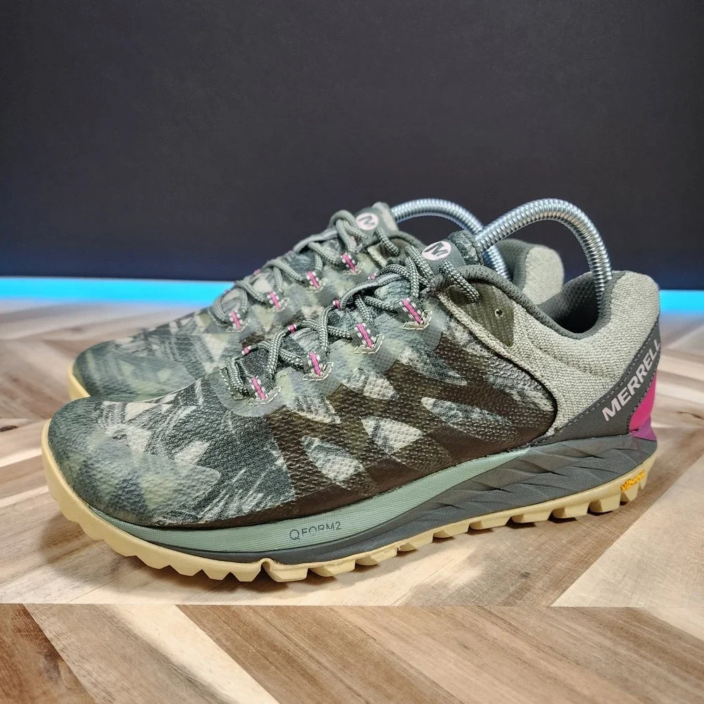 Merrell Antora 2 Womens 10 Trail Running Shoes Green Camo Pink Vibram J067262